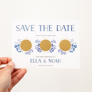 CUSTOM Scratch Off Card Save the Date Invite Personalised Wedding Invitation Delft Blue Floral Wreath Blue Boho Modern Gold image 4