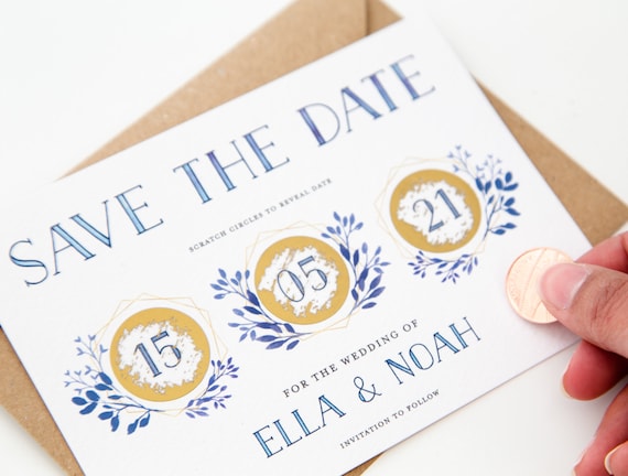 Watercolour Wedding Invitation Save the Date Invite Modern Scratch Off Card Silver Save the Date Scratch Card