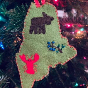 Maine Ornament, Maine Christmas Ornament, Felt Christmas Ornament, Handmade Christmas Ornament, Embroidered Christmas Ornament