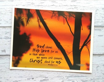 Sunset Silhouette Fridge Magnet Christian Australian Country Kitchen Religious Photo Gift Bible Verse Romans 5:8 Scripture Faith Quote Art