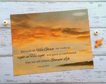 Orange Sunset Fridge Magnet Christian Mother Gift Clouds Photo Magnet Bible Verse Titus 3:7 Faith Quote Art Christian Kitchen Scripture Gift