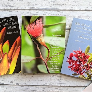 3x escritura flores de natal foto cartão dobrado conjunto de saudação de natal arte australiana versículos da bíblia cristã joão filipenses romanos religiosos