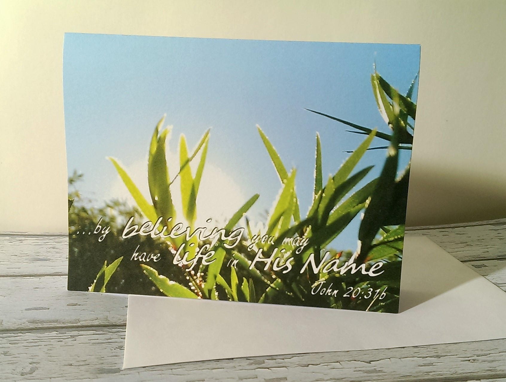 2x Inspiring Greeting Card Set Life Bible Verse John 20:31 Believe Faith Quote Christian Stationery Scripture Thank You Notes Sun Sky Trees