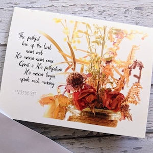 2x Grote trouw Bijbelvers kaart bloemen fotokunst bloem Moederdag cadeau Schrift Klaagliederen 3:22-23 christelijke notitie set verjaardag