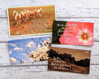 4x Small Bible Verse Sheep Fridge Magnets Set Christian Gift Rose Flower Scripture Romans John Acts Isaiah Rustic Country Kitchen Quote