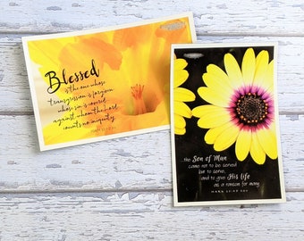 2x Faith Quote Magnets Set Christian Scripture Photo Holder Yellow Flowers Daisy Daffodil Blessed Bible Verse Mark Psalm Kitchen Art