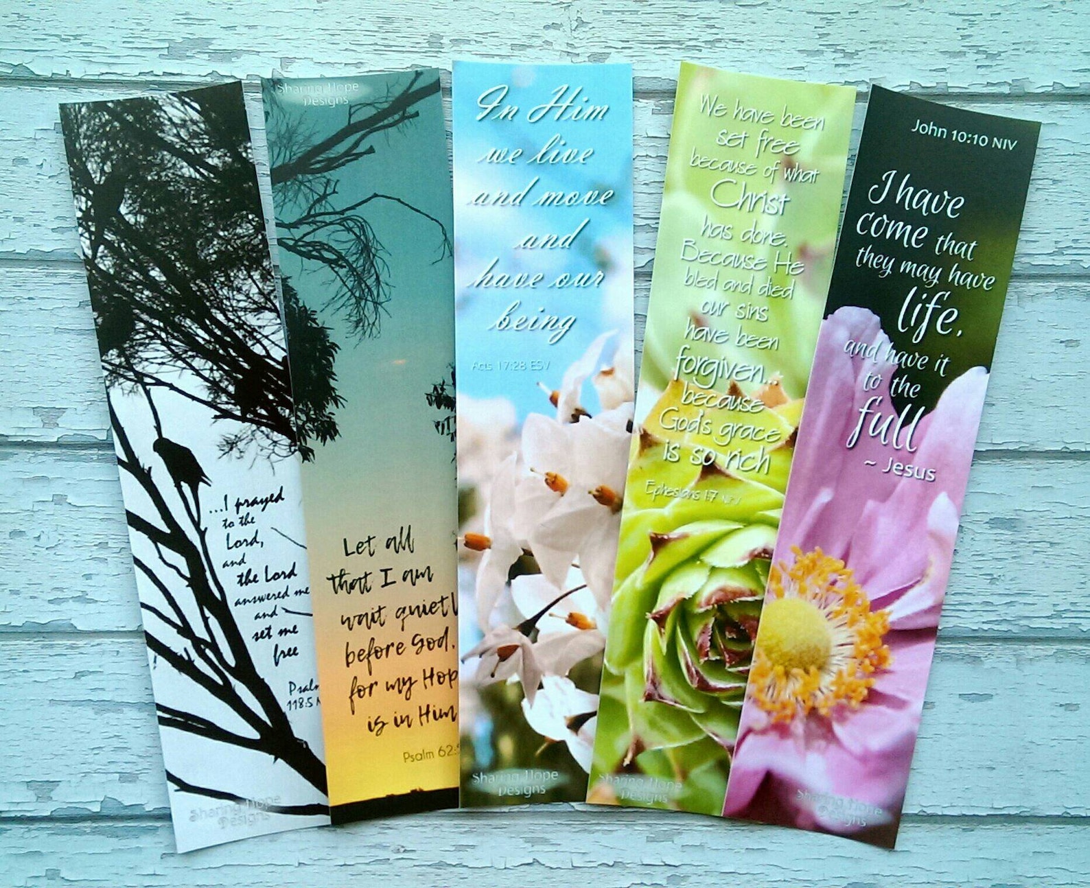 Bible Verse Flower Photo Bookmark Set X5 Scripture Memory Set Bible