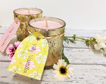 2x Small Pink Soy Candle Set, Subtle Very Vanilla Fragrance LOVE LIKE JESUS Christian Women Xmas Gift Gold Fleck Jar