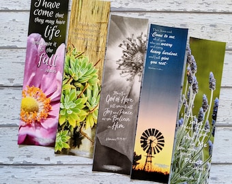 DISCOUNT: Bible Verse Floral Bookmark Set x5, Scripture Memory Aid Page Marker Faith Quote Woman Christian Inspiring Book Lover Gift Journal