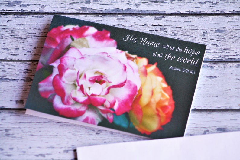 Printable Hope Bible Verse Card Rose Art Print Scripture Matthew 12:21 ...
