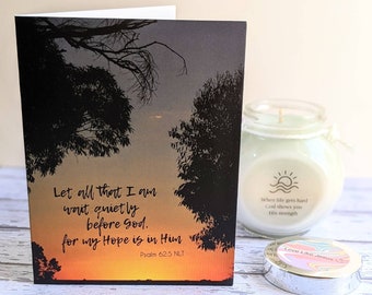 2x Quiet Hope Quote Sunset Bible Card Greeting Scripture Encouraging Verse Psalm 62:5 Christian Note Set Australian Sunrise Art Birthday