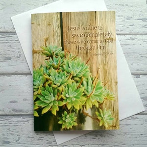 2 x succulentes cartes bibliques voeux de Pâques rustiques versets bibliques Hébreux 7:25 ensemble de papeterie chrétienne fête des mères évangile en pot plante anniversaire