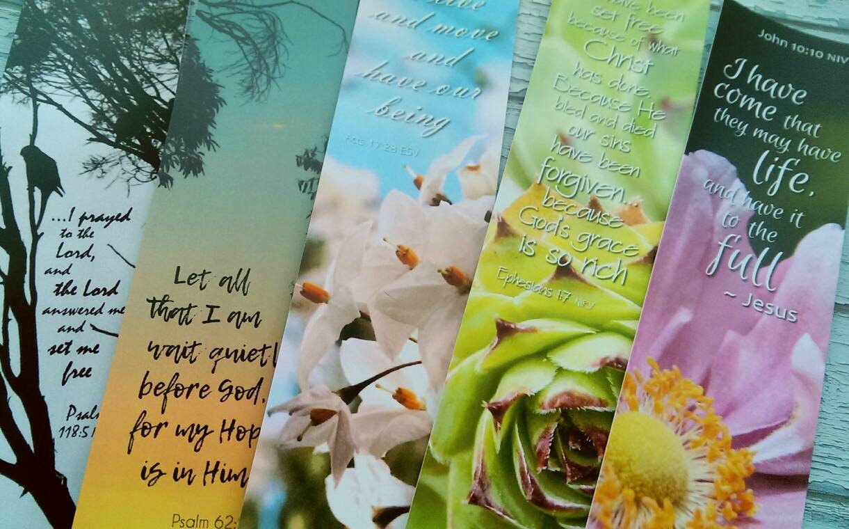Bible Verse Flower Photo Bookmark Set X5 Scripture Memory Set Bible