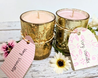 2x Small Soy Candle Set, Pink and Peach, Subtle Very Vanilla Fragrance LOVE LIKE JESUS Christian Women Xmas Gift Gold Fleck Jar