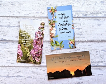 3x Christian Magnets Set Hope Scripture Photo Holder Blossoms Flowers Sunset Silo Treasure Bible Verse Philippians Hebrews Luke Kitchen