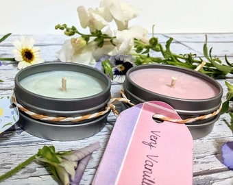 2x Small Soy Candle Set, Pink and Green, Subtle Very Vanilla Fragrance LOVE LIKE JESUS Christian Women Xmas Gift Silver Tins