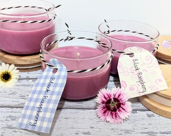 Black Raspberry Fragrance Soy Candle Set x3, Deep Pink LOVE LIKE JESUS Christian Gift Glass Container Bamboo Lids