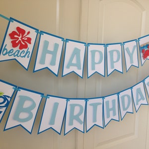 Tropical beach and surf board  Happy Birthday Banner
