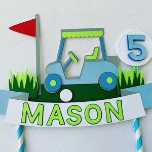 Golf cake topper with personalized name.