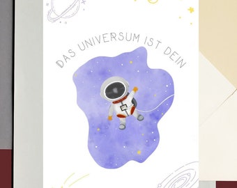 Glückwunschkarte für Kind Baby Grußkarte Astronaut Weltraum Postkarte Wunschkarte Astronaut Weltraum