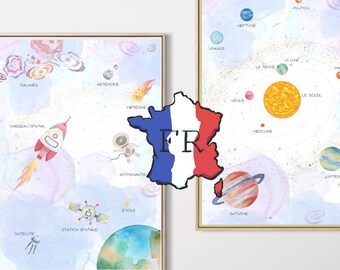 2 set of posters du système solaire en français affiche d'éducation poster de l'univers planètes étoiles