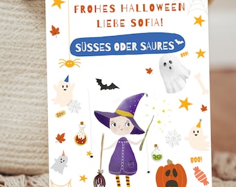 Personalized / without text Halloween magic card for child Greeting card Paul Leon Luis Luca Emilia Emma Noah Sofia Trick or treat