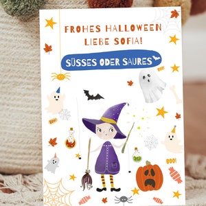 Gepersonaliseerd / zonder tekst Halloween magische kaart voor kinderwenskaart Paul Leon Luis Luca Emilia Emma Noah Sofia trick or treat