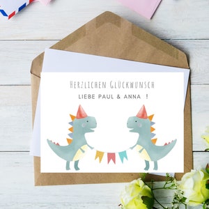 Personalized Birthday Card for Twins Baby Child Dino Greeting Card Greeting Card Dinosaur