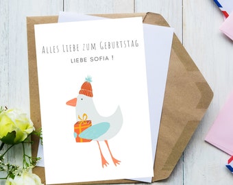 Personalized Birthday Card for Baby Child Seagull Greeting Card Paul Leon Luis Luca Emilia Emma Noah Seagull Greeting Card