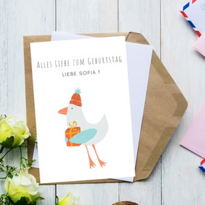 Tarjeta de cumpleaños personalizada para bebé Niño Gaviota Tarjeta de felicitación Paul Leon Luis Luca Emilia Emma Noah Gaviota Tarjeta de felicitación