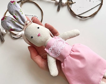 Schönes liebes Kaninchenmädchen rosa Kleid ( Ostern Geschenk Baby Mädchen Leinen Plüschtier Kaninchen hase Kuscheltier stofftier spielzeug )