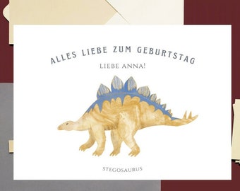 Personalisierte Geburtstagskarte für Baby Kind Dino Grußkarte Paul Leon Luis Luca Emilia Emma Noah Dinosaurier Glückwunschkarte