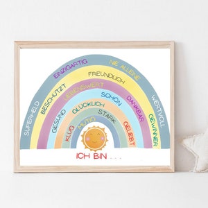 Affermazioni per bambini, stampa arcobaleno stanza dei bambini poster di apprendimento poster di apprendimento illustrazione murales decorazione