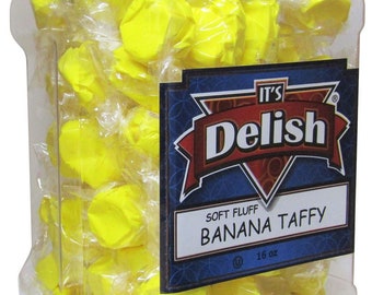 Gourmet Yellow Banana Soft Taffy Candy Chews by It's Delish - Jumbo Reusable Container Sixteen 16 Oz - Sealed to Maintain Taste - Chewy...