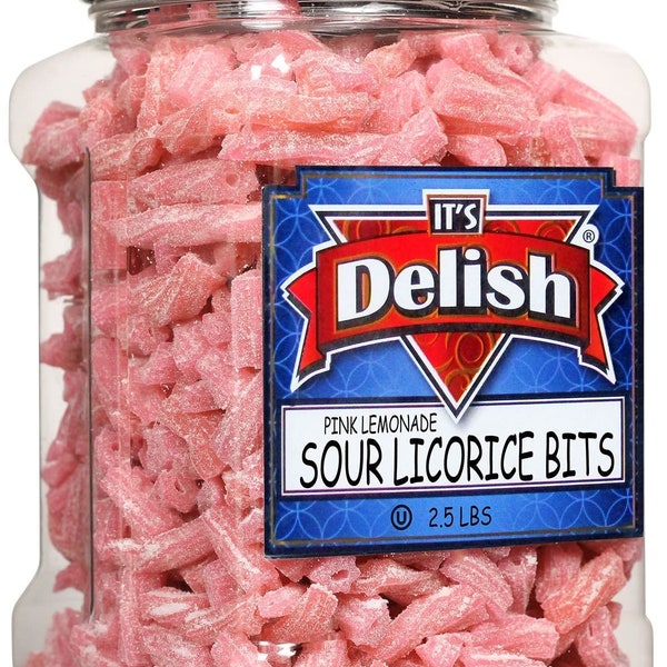 Sweet & Sour Pink Lemonade Licorice Bits by Its Delish, 2.5 LBS (40 Oz) Jumbo Container Jar – Original Style Chewy Lemonade Flavor Candy...