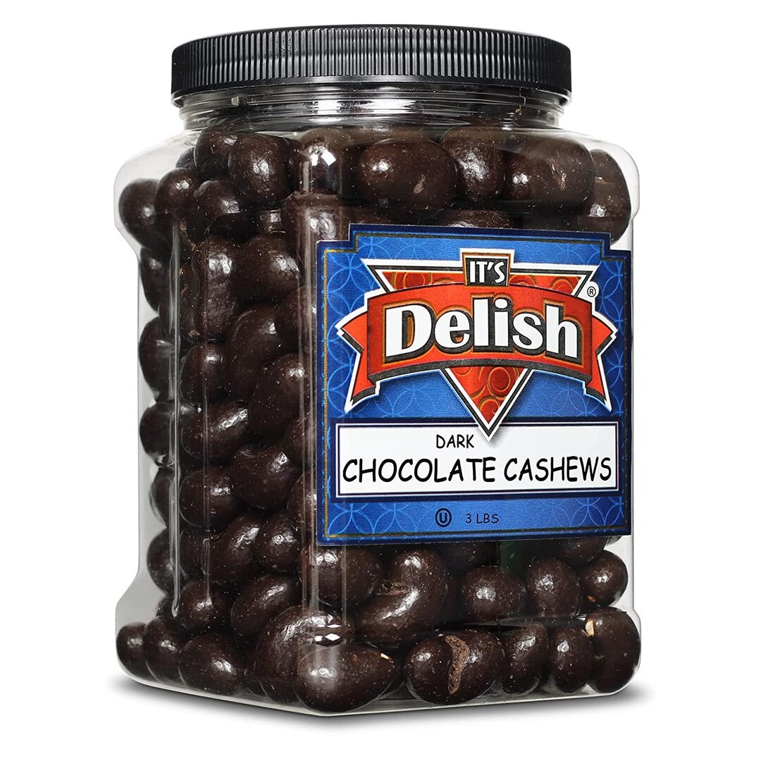 Dark Chocolate Covered Cashews by Its Delish, 3 LBS Jumbo Reusable