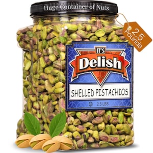 Premium California Raw Shelled Pistachios Kernels by Its Delish, 2.5 LBS (40 OZ) Jumbo Reusable Container Jar - Bulk Size Tub - Pistachio...