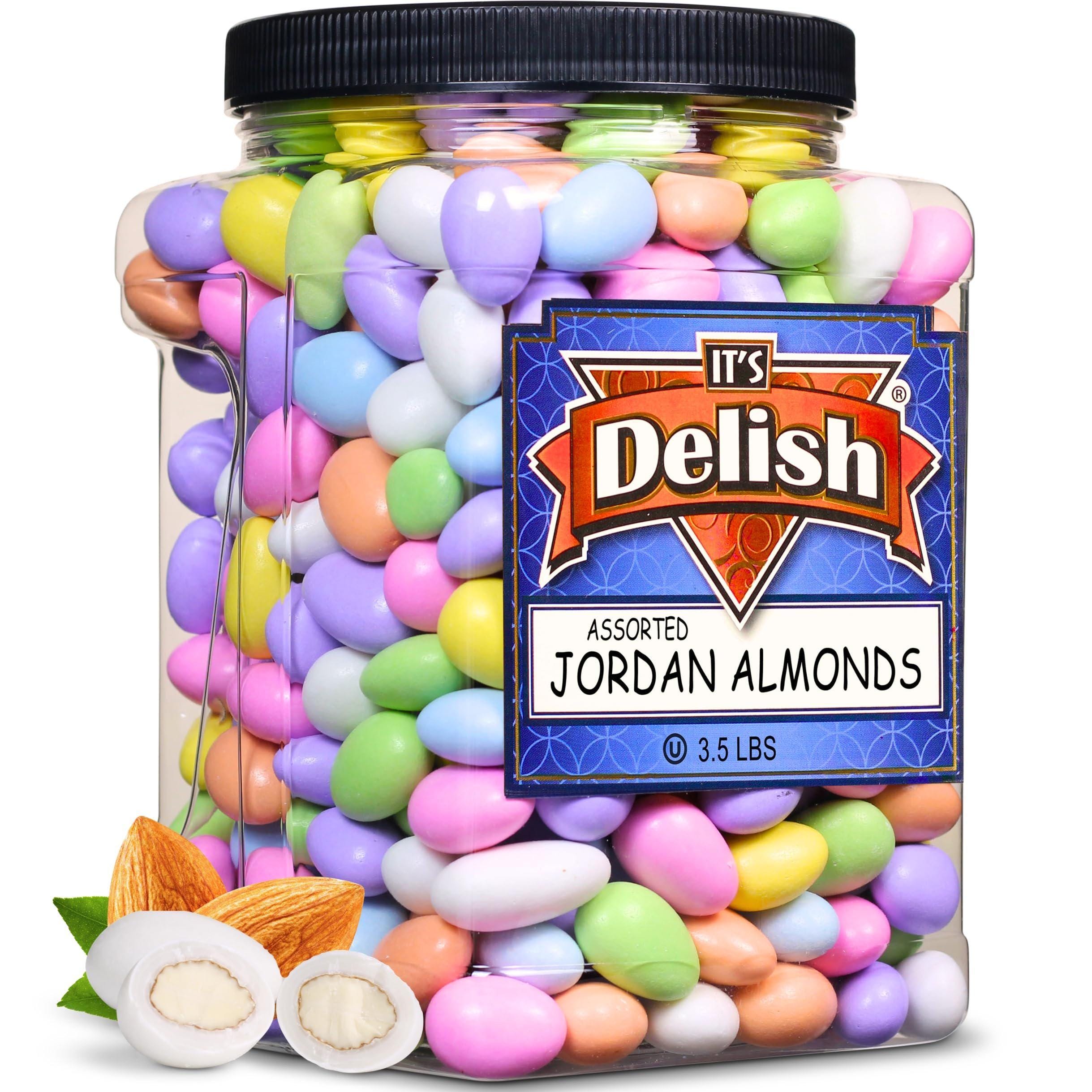 Assorted Jordan Almonds by Its Delish, 3.5 lbs Jumbo Container Pastel Colors Kosher Almond Nut with Sweet Hard Candy Coating