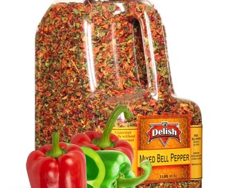 Dehydrated Dried Red and Green Bell Peppers Mix by It's Delish - 48 Oz (3 lbs) Restaurant Gallon Size Jug With handle - Sealed to...