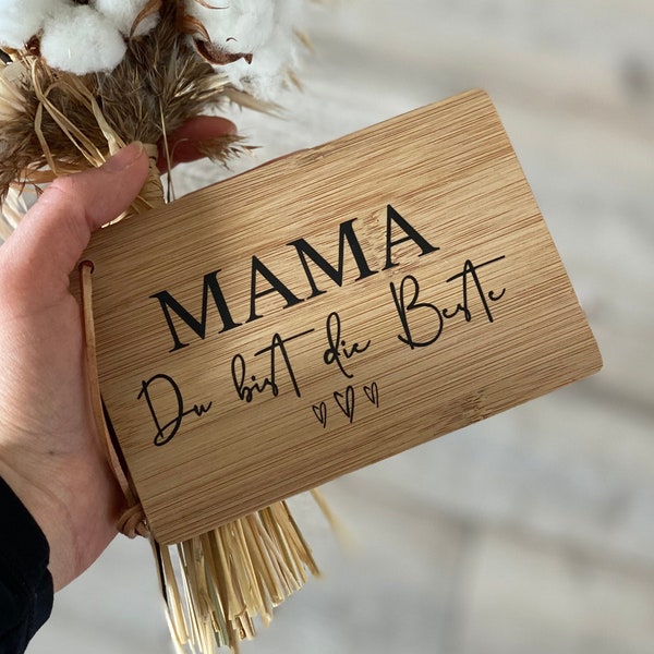 Holzkarte {Mama du bist die Beste} Geburtstagsgeschenk Mutter Mama Muttertagsgeschenk aus Bambus Holzschild  Bambus Karte Postkarte für Mama