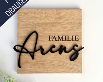 Personalisiertes Türschild {Familie} aus Eiche - für DRAUßEN
