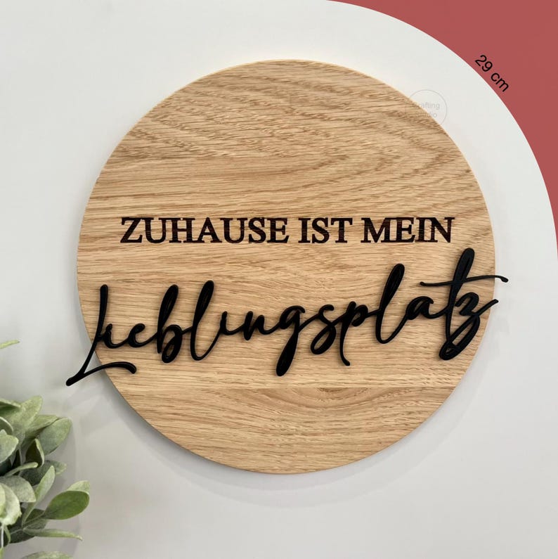 Schild aus Eiche {Zuhause ist mein Lieblingsplatz} Haustürschild, Schild für Zuhause, Eingangsbereich, 29 cm