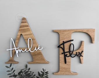 Türschild aus Eiche - Namensschild -  Geschenk zur Geburt, Kinderzimmer Wanddekoration