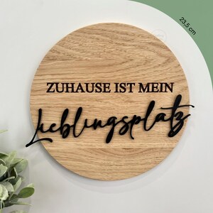 Schild aus Eiche {Zuhause ist mein Lieblingsplatz} Haustürschild, Schild für Zuhause, Eingangsbereich, 23,5 cm