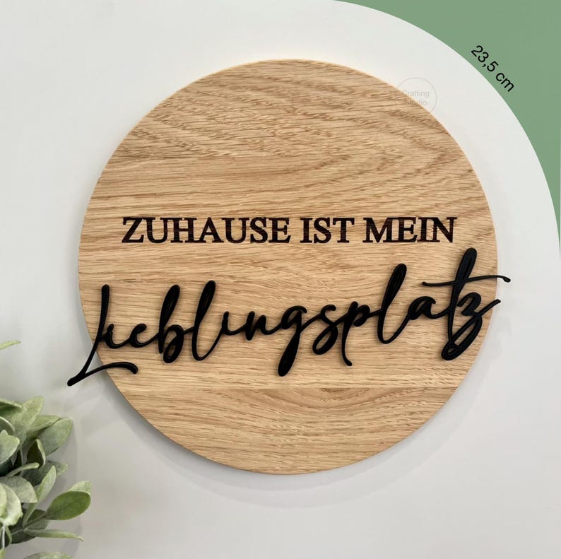 Schild aus Eiche {Zuhause ist mein Lieblingsplatz} Haustürschild, Schild für Zuhause, Eingangsbereich, 23,5 cm