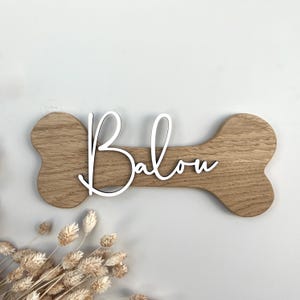 Dog name tag {Best Buddy} personalized, wood