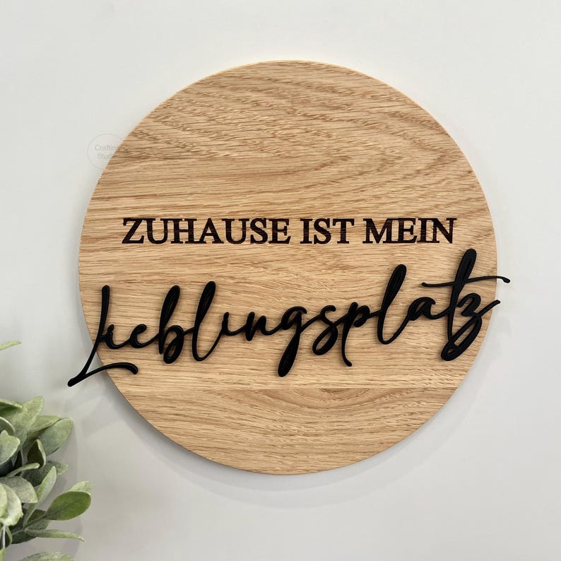 Schild aus Eiche {Zuhause ist mein Lieblingsplatz} Haustürschild, Schild für Zuhause, Eingangsbereich, Vorderansicht