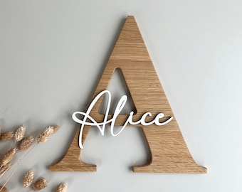 Name plate {monogram} children's room decoration ・ children's room door ・ desired name ・ birth gift ・ oak wood ・ wall decoration ・ door sign