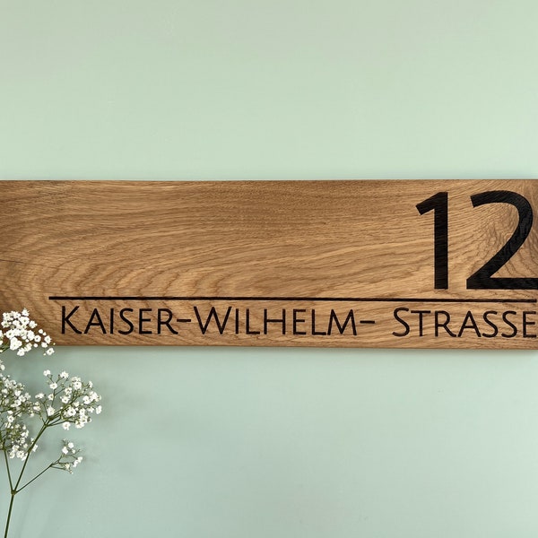 Hausnummernschild mit Straße {Straße und Hausnummer} Haustür Holz, Hausnummernschild {H2}