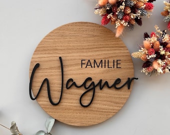 Round wooden house sign {family name} | for indoor use